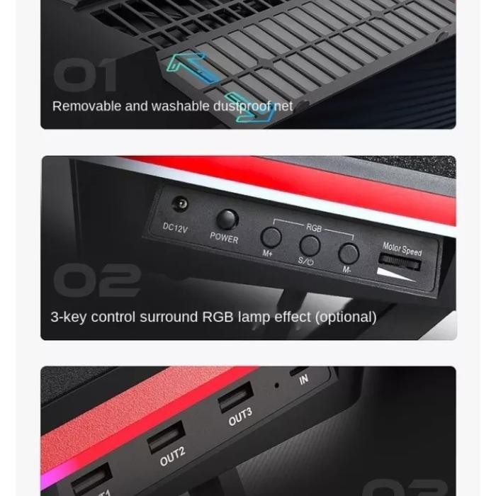 IETS GT500 Turbo Kipas RGB, Laptop Cooling Pad Cooler Computer