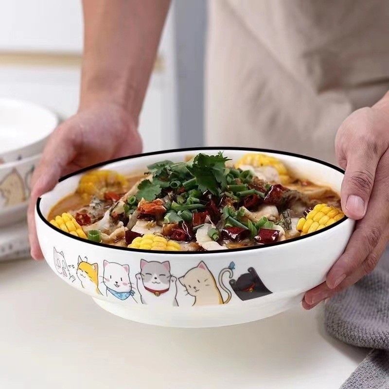 HHS Mangkok Keramik Motif Kucing JUMBO Ukuran 23cm