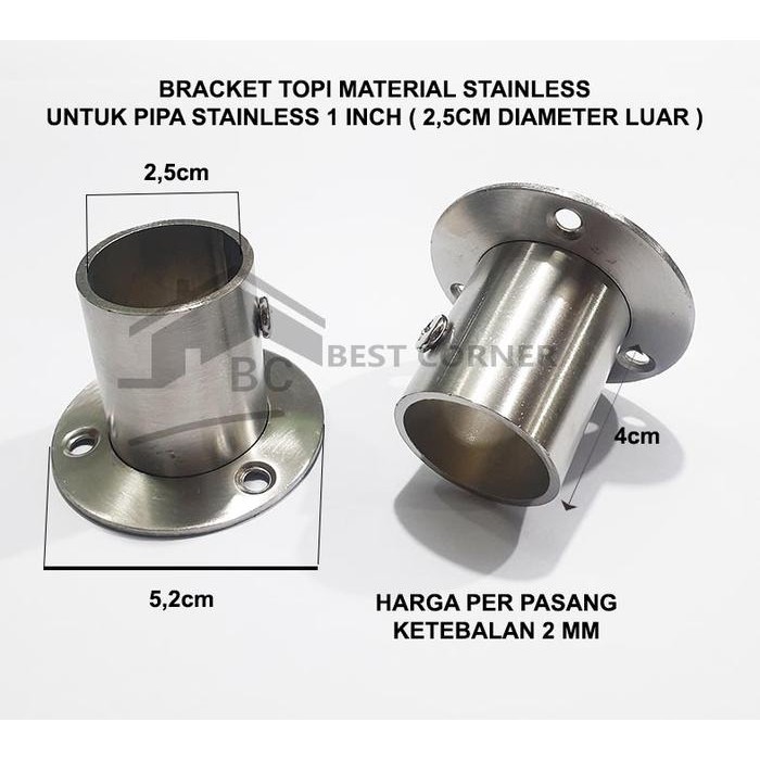 Bracket Topi untuk Pipa Stainless 1 inch / Dop Pipa Stainless ketembok