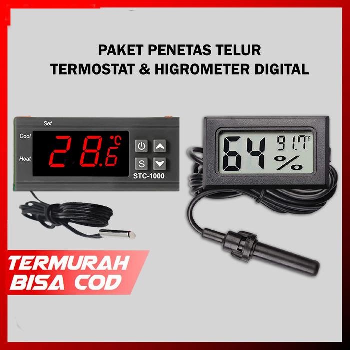 Paket Termostat Digital STC-1000 Dan Termometer Hygrometer Mesin Tetas