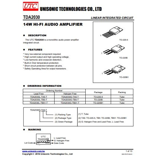 IC HiFI Amplifier Gainclone Original UTC LM1875-L TDA2050-L TDA2030-L