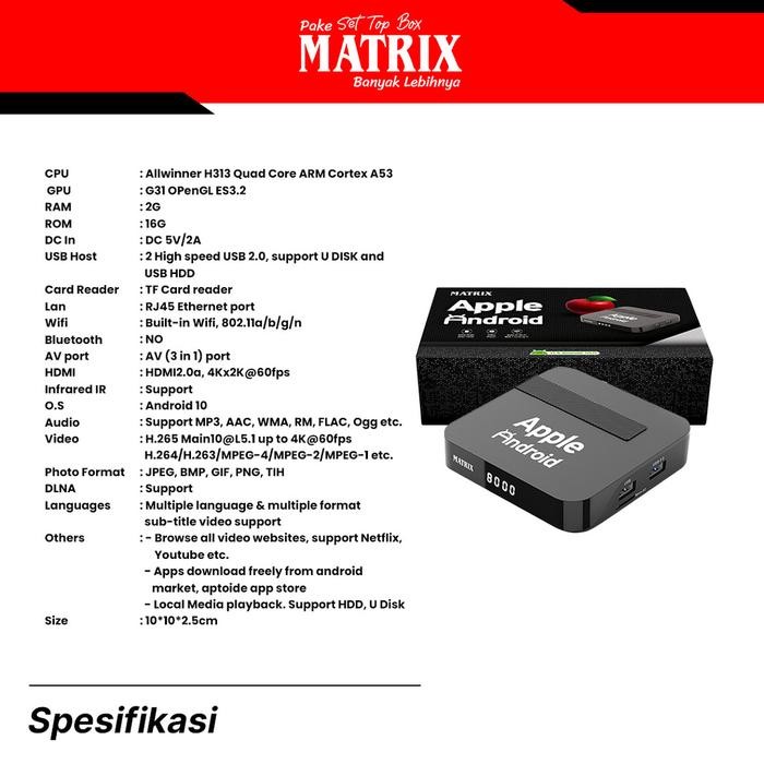 MATRIX APPLE ANDROID TV BOX - ANDROID 10 RAM 2GB WIFI ANDROID TV