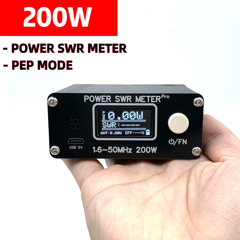 200W 1.6-50MHz HF Shortwave Power SWR Meter Stand Wave Meter HF PWR SWR Meter with 1.29 Inch OLED Sc