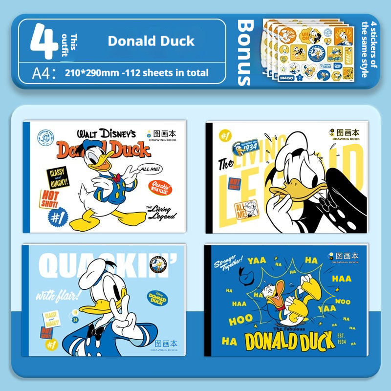 2024 Disney Cartoon Cute A4 High Beauty Picture Book Picture Book 30 Thick Picture Book Student Stic