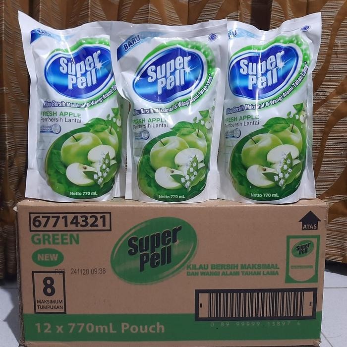 Inc Ppn- 1 Dus / Karton Super Pell Sabun Pel Pembersih Lantai Fresh Apple 770Ml Grab/Gosend