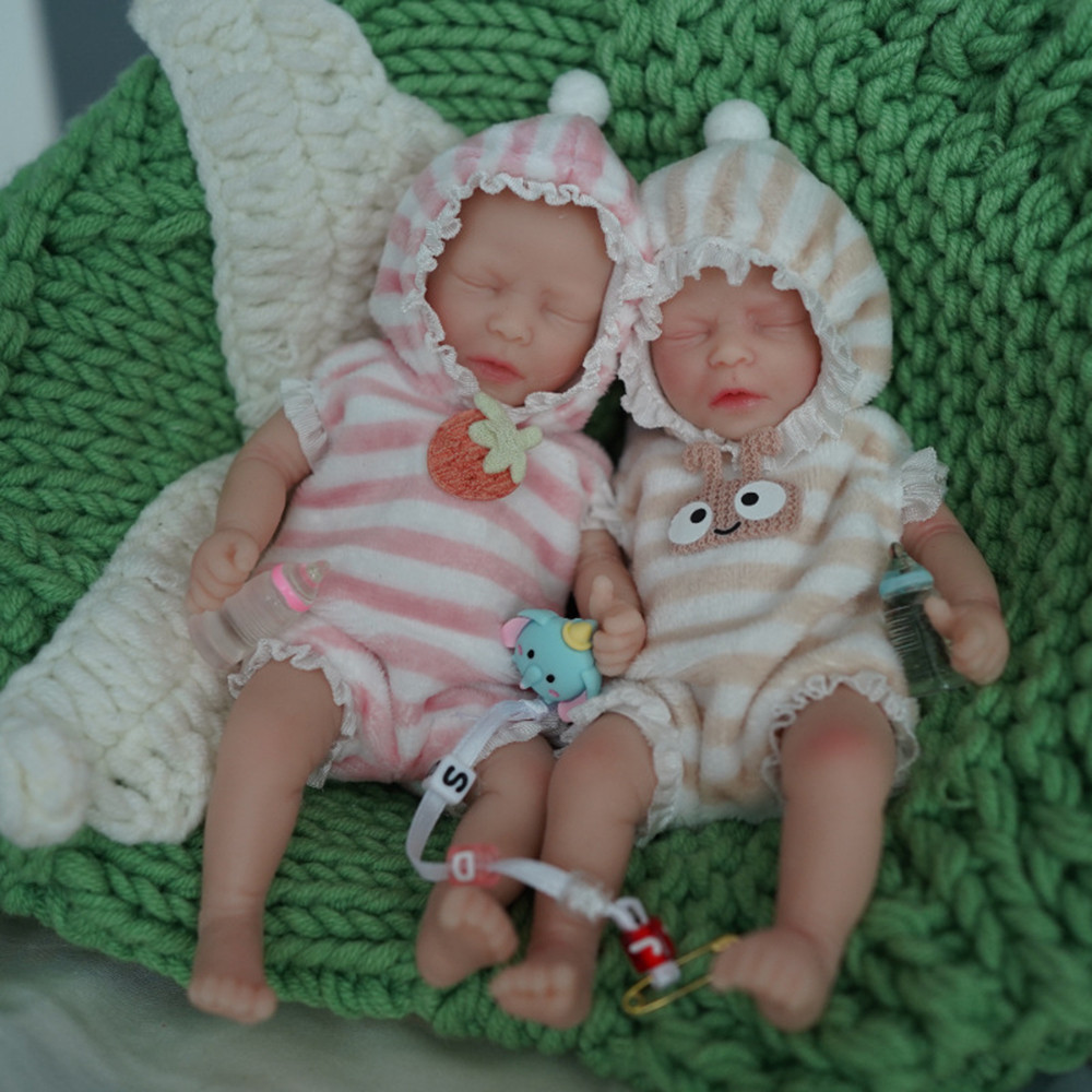 Reborn Baby Doll 16Cm Soft Mini Twins Baby Doll Full Body Soft Silicone Reborn Doll Newborn Doll Toy