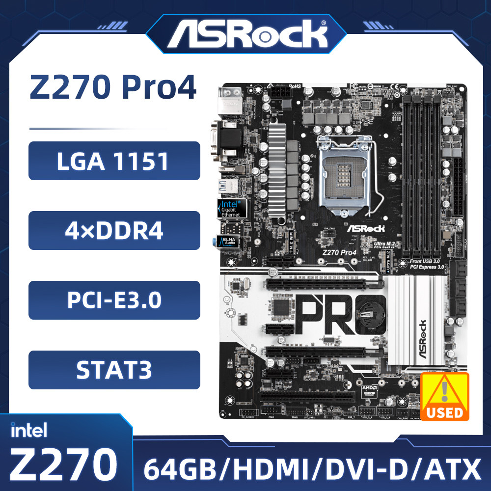 ASRock Z270 PRO4 Motherboard Intel Z270 LGA 1151 DDR4 64GB PCI-E 3.0 USB3.1 ATX support Corei3-7100 