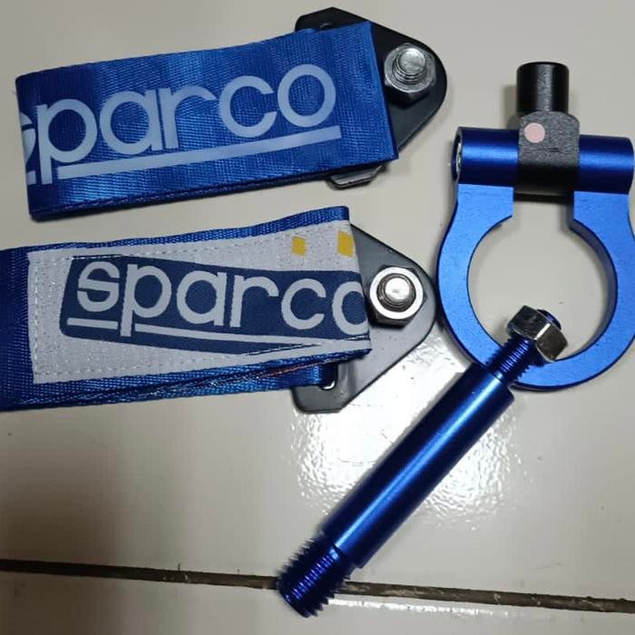 PREMIUM Towing hook besi derek mobil jazz brio biru + towing kain strap biru