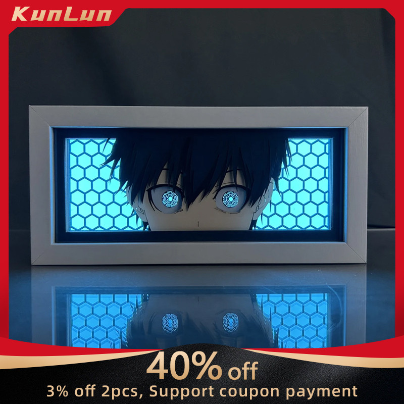 Anime Blue Lock Peripherals Yoichi Isagi Figure Led Light Paper Cut Shadow Box Seishiro Nagi Figures