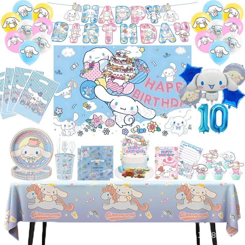 Cinnamoroll Birthday Party Decoration Kids Shower Boy Girl Tableware Supplies Cup Tablecloth Number