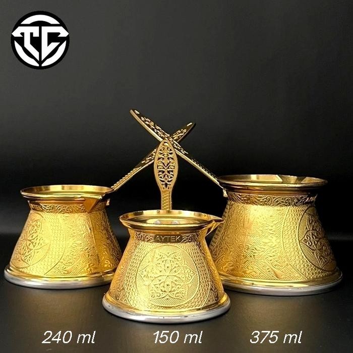 

TURKISH COFFEE POT CEZVE IBRIK COPPER METAL GOLD PREMIUM ORIGINAL TURKI Baja Cangkir Kopi Wadah