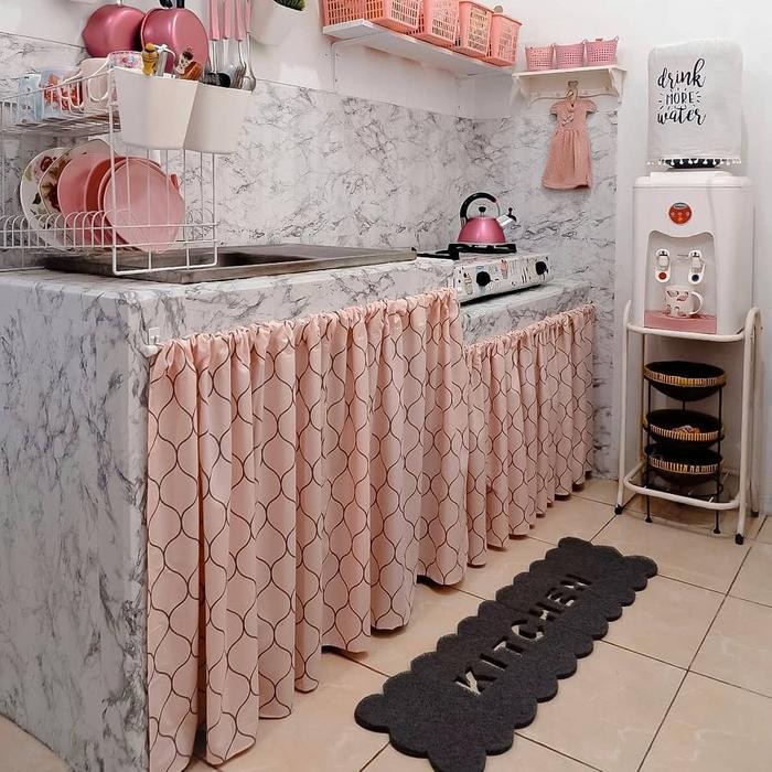 PREMIUM gorden kolong tirai kolong dapur pink Curfa