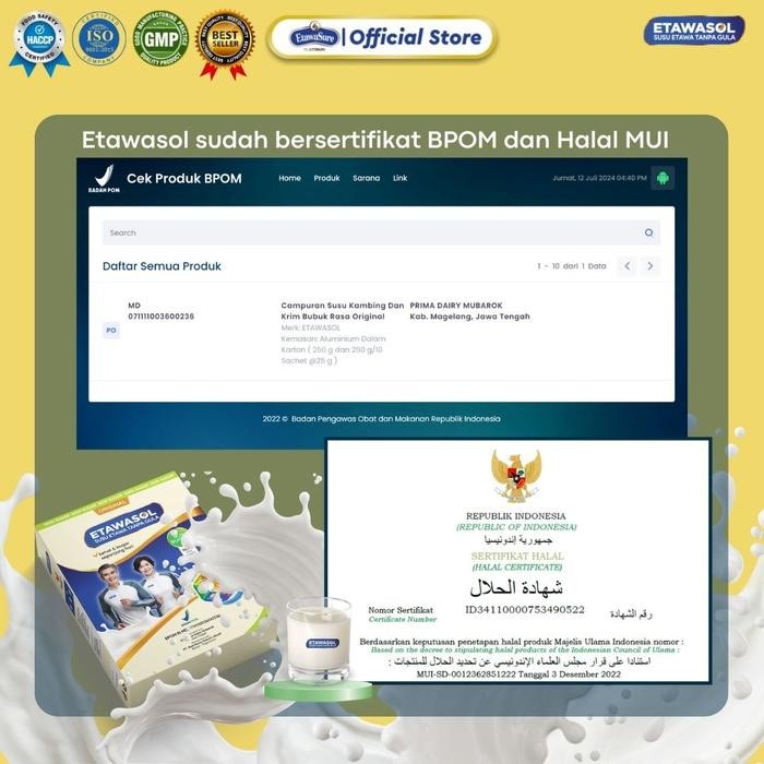 

BARANG TERLARIS Etawasol Susu Kambing Etawa Non Sugar Kemasan 250g - Paket 3 Box