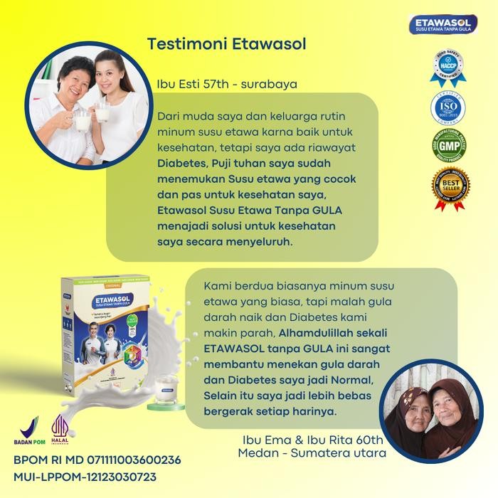 

BARANG TERLARIS Etawasol Susu Kambing Etawa Non Sugar Kemasan 250g - Paket 4 Box