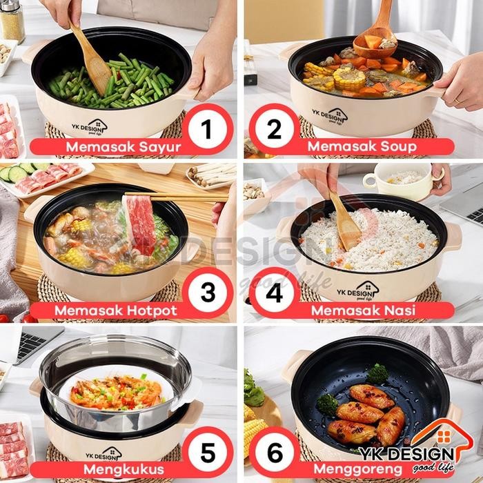 Yk Design Panci Elektrik Teflon Serbaguna / Panci Listrik Multifungsi Free Kukusan Stainless Yk-803