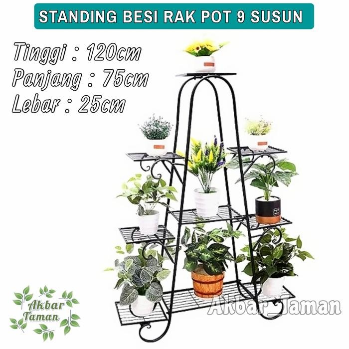 Standing Rak Pot Bunga Besi 9 Susun Tinggi 120cm / Rak Pot Moderan Kode 82