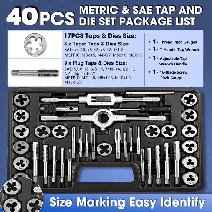 40 Pcs Metric Tap Die Set Alat Ulir Tangan Tungsten Carbide Screw Thread Bit Tap Die Set 40pcs Alat