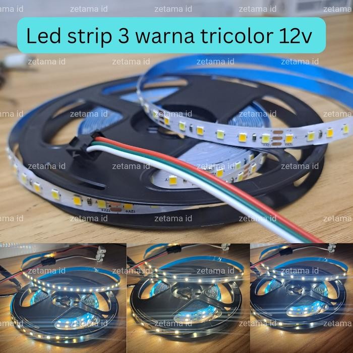 Led Strip Dimmable 3 Warna Tricolor 12v 5m 3000k 4000k 6000k