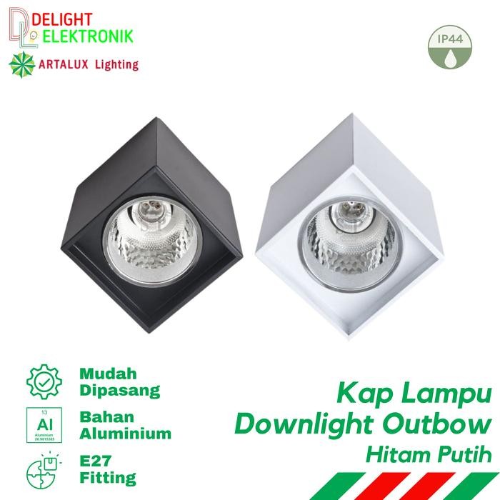 PREMIUM Kap Lampu Downlight Outbow Fitting E27 Kotak Hitam Putih