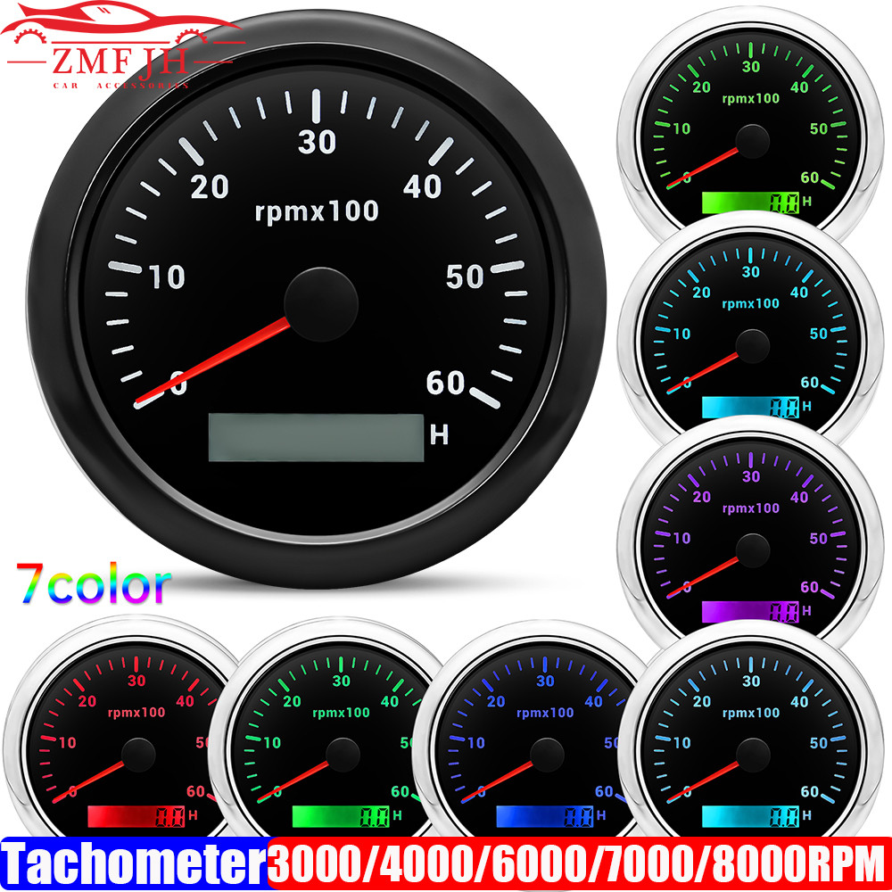 Tachometer 3000/4000/6000/7000/8000 RPM 85Mm dengan 7 Warna Lampu Latar untuk 1-10 Silinder Bensin D