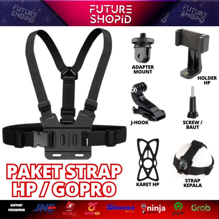 Paket Strap Dada / Kepala+ Holder Hp Chest / Head Strap Gopro Action Cam Kogan Xiaomi Vlog Motovlog