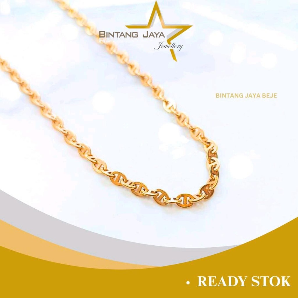 Kalung Rantai Emas Asli Casteli – Kadar 375 8K KH (37,5%), Panjang 42,5cm, Berat 3,00g – Model Kalun