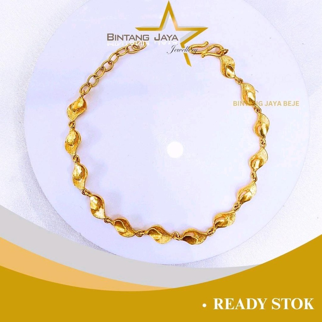 Gelang Emas Asli LM99 DAUN KAIT S - Kadar Murni LM99 - Berat 10,25 gr Panjang 17cm Ext - Desain Daun