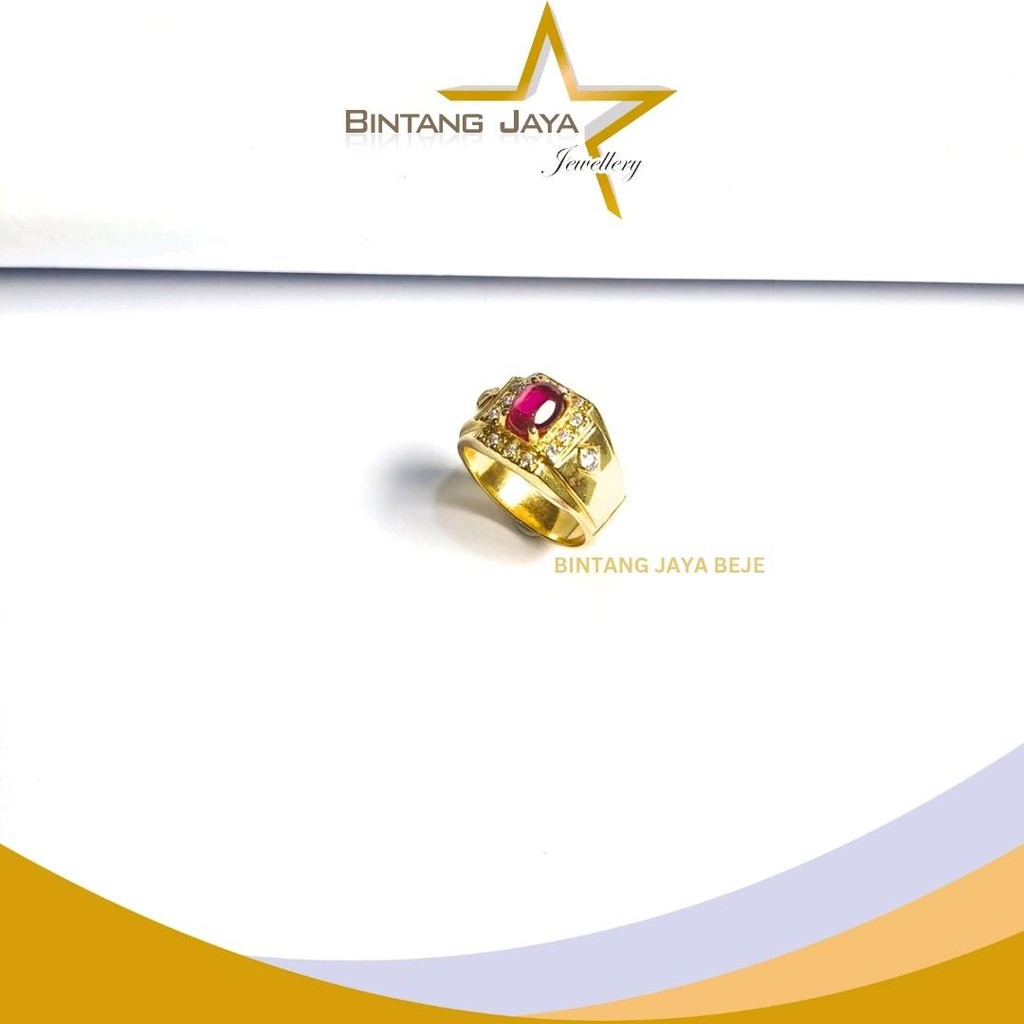 Cincin Emas Asli Cowok Mata Merah Keliling M Putih - Kadar (15K) - Berat 12,23gr - Cincin Lainnya Ba