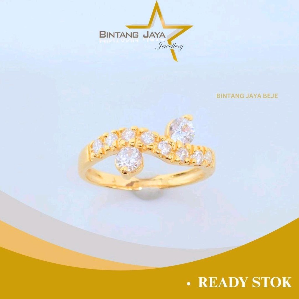 Cincin Emas Asli Sebaris M Putih - Kadar (15K) - 2,63 Gram Ukuran No 14 - Batu Putih Berkilau - Semp