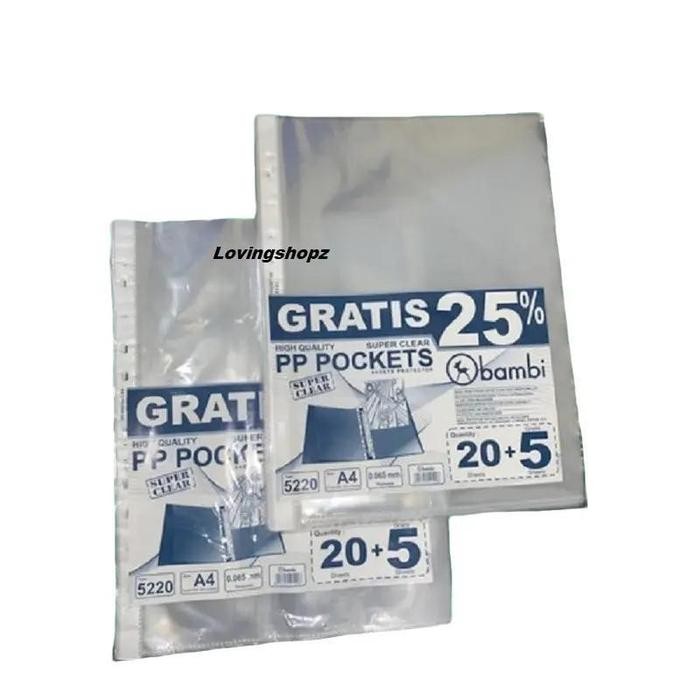 

PP POCKETS BAMBI A4/PLASTIK BUAT BINDER A4 STATIONERY KANTOR KODE 603