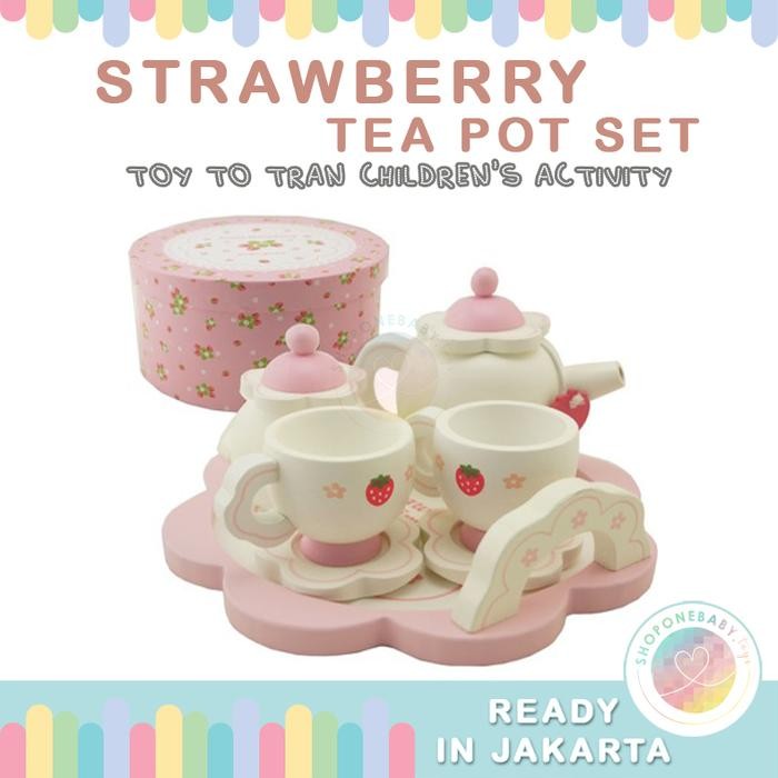Mother Garden Strawberry Tea Set Pretend Play Wooden Toys Mainan Anak gals
