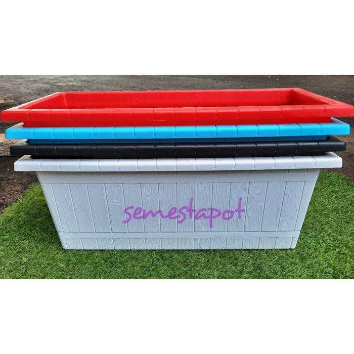 Pot Bunga Tanaman Plastik Gentong Panjang 60 Motif Kayu Kode 72