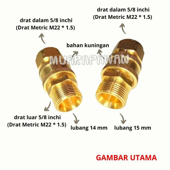 Sambungan konektor adaptor selang output ke jet cleaner drat 5/8 inchi