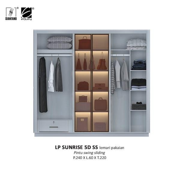 Termurah Lemari Pakaian 5 Pintu Frame Aluminium Sliding Swing Siantano LP Sunrise