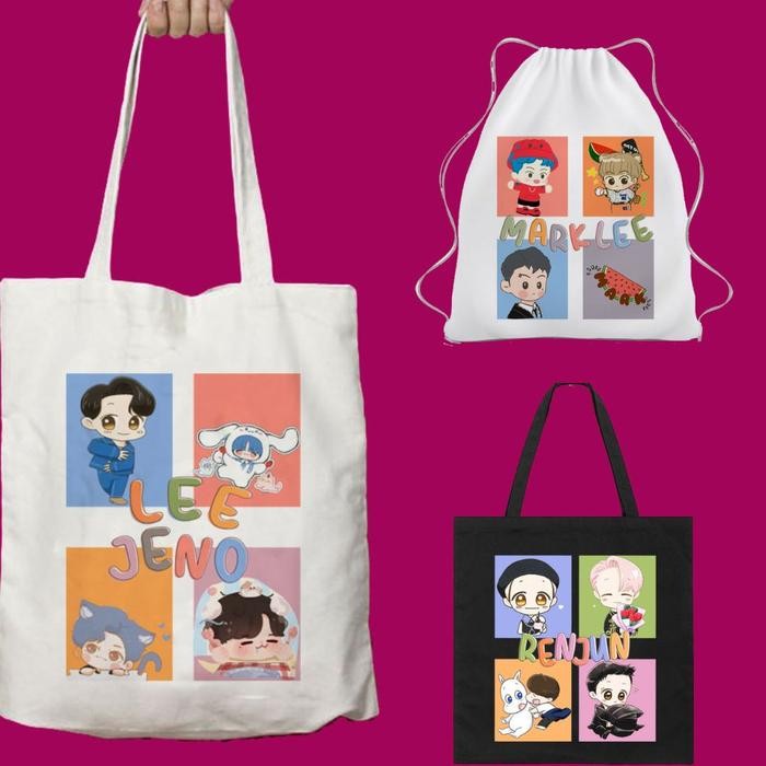 Totebag Hitam Tas Serut NCT Dream NCT 127 GoodieBag Korea Kpop Tas Kuliah Sekolah Belanja
