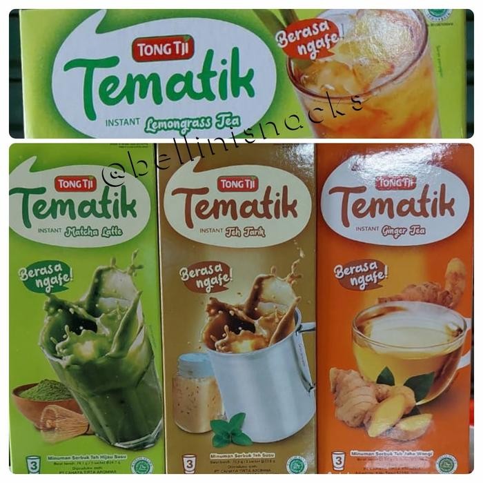 

Teh Tematik Tongtji Bubuk Varian matcha, teh tarik, lemongrass, jahe