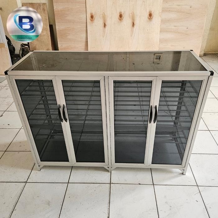 rak lemari sepatu sandal aluminium kaca modern minimalis