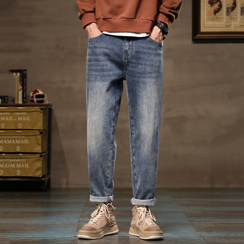 Men Blue Loose Tapered Trouser High Quality Wide Leg Harem Jeans Male Clothes Streetwear Leisure