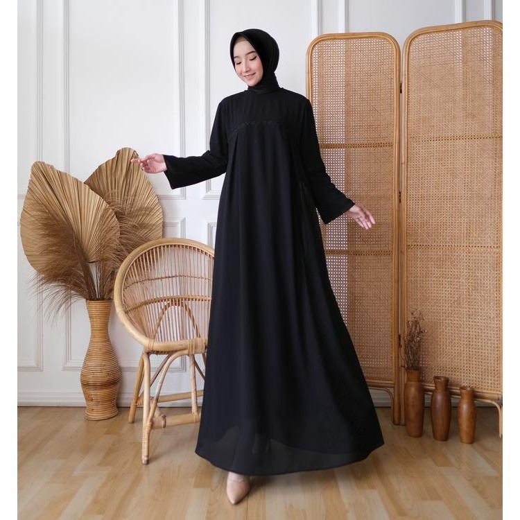 Sakha - Gc 04 Hitam Baju Gamis Putih Wanita Brukat Gamis Putih Ceruti Jumbo Baju Lebaran Umroh Haji