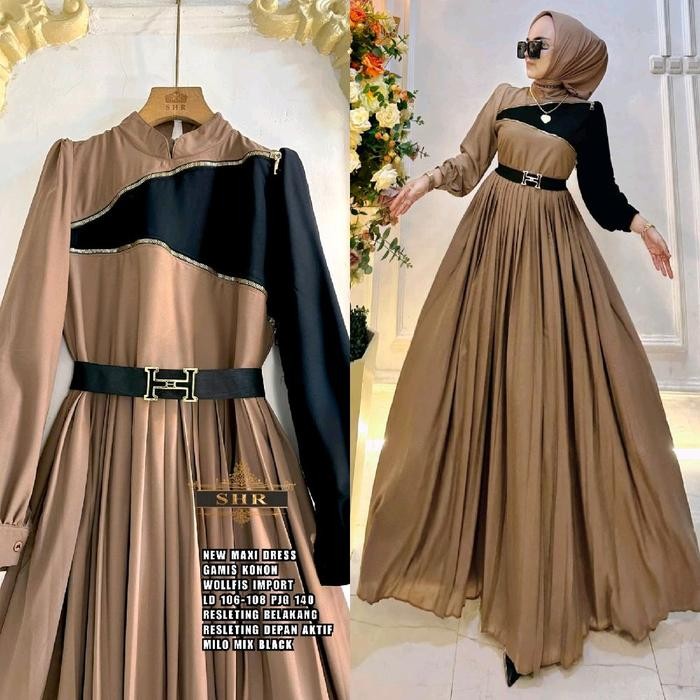 Shr Ori Maxydress Zipper Dada Serong Gamis Wanita Pita Kancing Wolfis