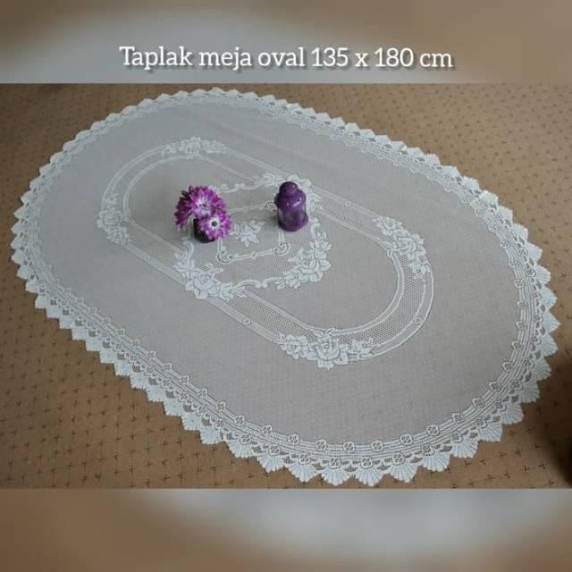 Taplak Meja Makan Oval 4 Kursi Kain Warna Putih Polos Vintage Klasik