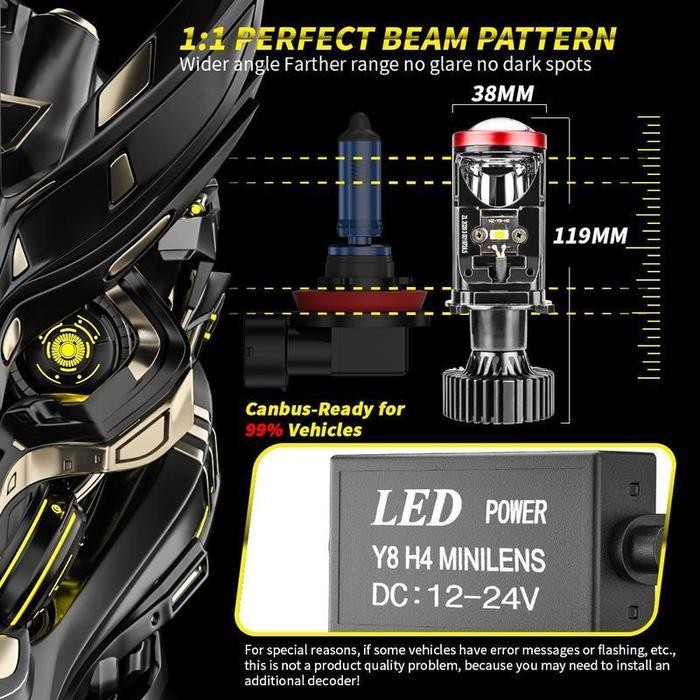 Produk baru 2Pcs Lampu Led Mini Projie Y8D H4 120W/Lampu Led Mobil Dan Motor H4 Mini PJECTOR PROJIE