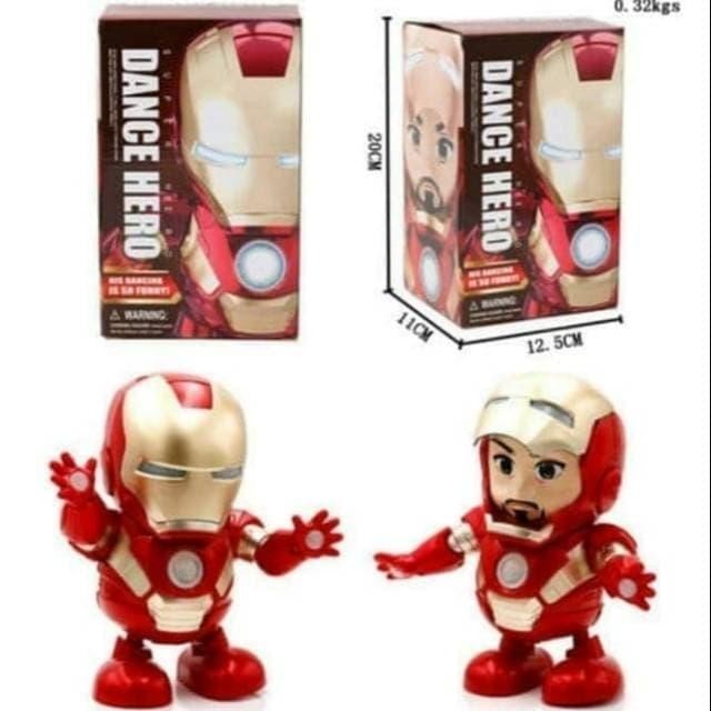 mainan anak dance hero robot goyang musik led tony stark iron man