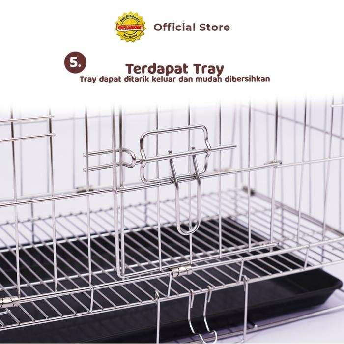 Octagon Kandang Lipat Stainless Steel 2 Pintu Anjing Kucing Kelinci Hewan Besi Anti Karat Besar