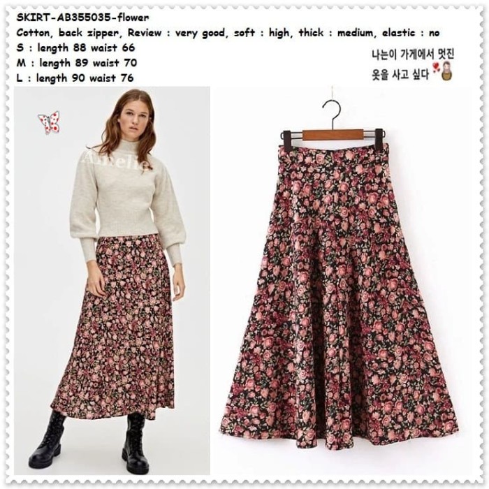 SALE AB355035 ROK MAXI PANJANG MIDI SKIRT BUNGA WANITA KOREA IMPORT TUNIK DSK46
