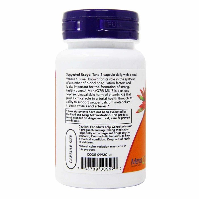 NOW FOODS Vitamin K-2 100 mcg Veg Capsules MK7 K2 MK-7 Vitamin K-2