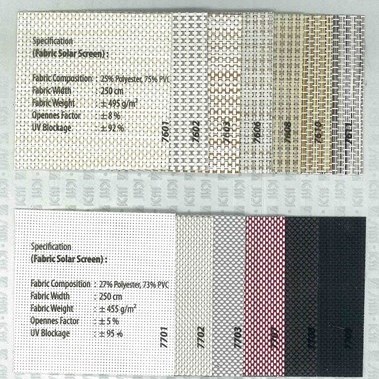 Kain Solar Screen 75% PVC 25% Polyester Tahan Air.. berpori pori kecil