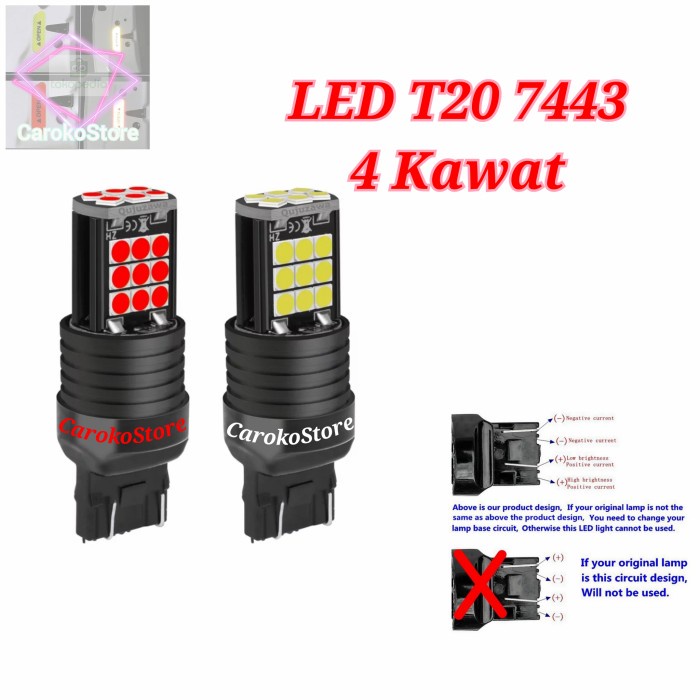 Lampu Led T20 7443 Superbright Rem Senja 4 Kawat