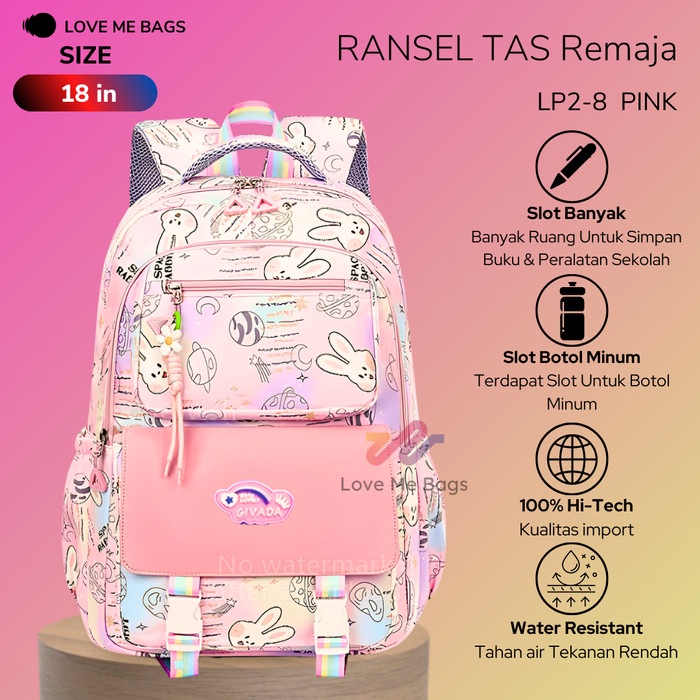 Tas Sekolah Anak Perempun Remaja Gambar Kelinci Lmb Bahan Nilon Tebal