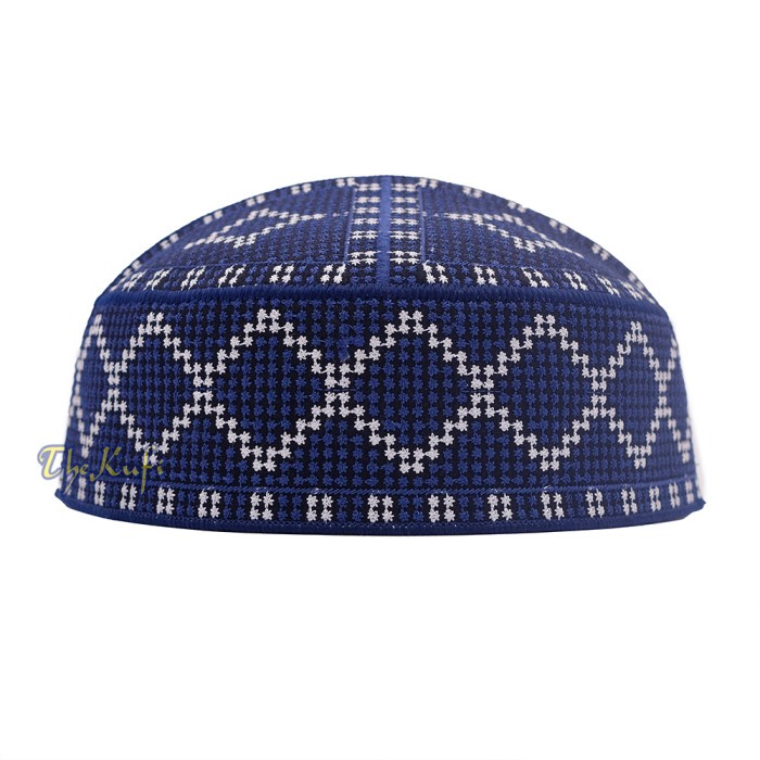 HOT SALE Peci Songkok Kopiah Full Bordir Pakistan Warna Biru Motif Putih Produk Original The Kufi